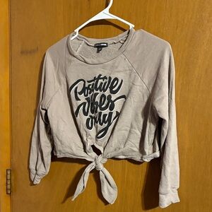 Fashion Nova Light Gray Tie-Front Hoodie